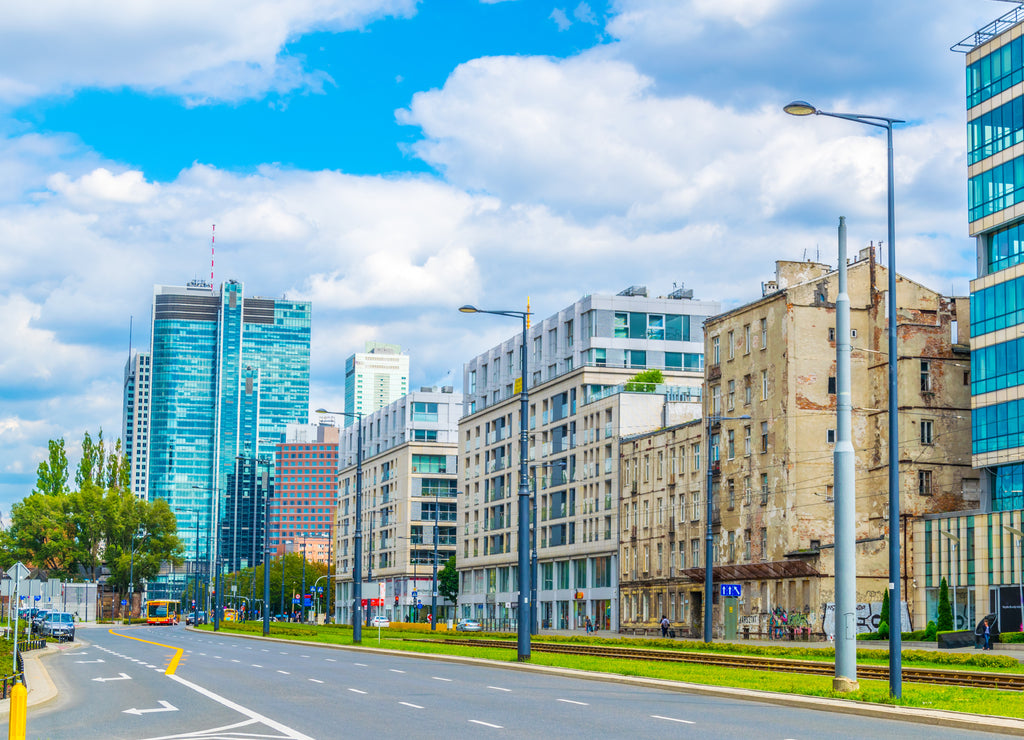 Traffic on the Prosta street leading to the center of the polish capital Warsaw