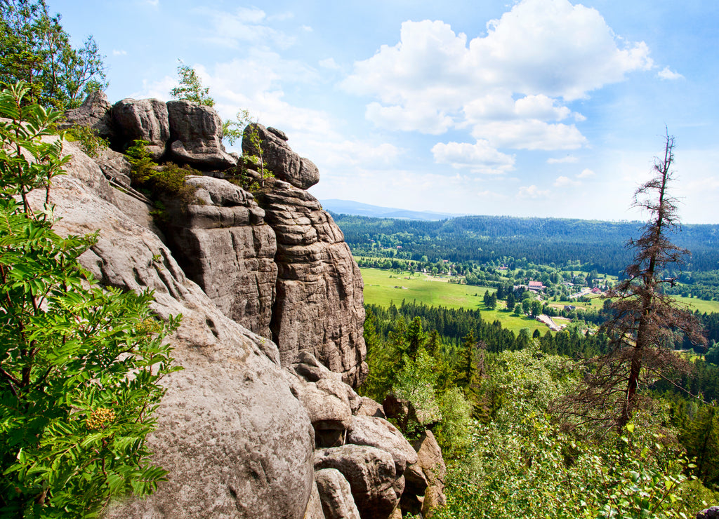 Landscape of table mountains, Stolowe Mountains National Park in Poland