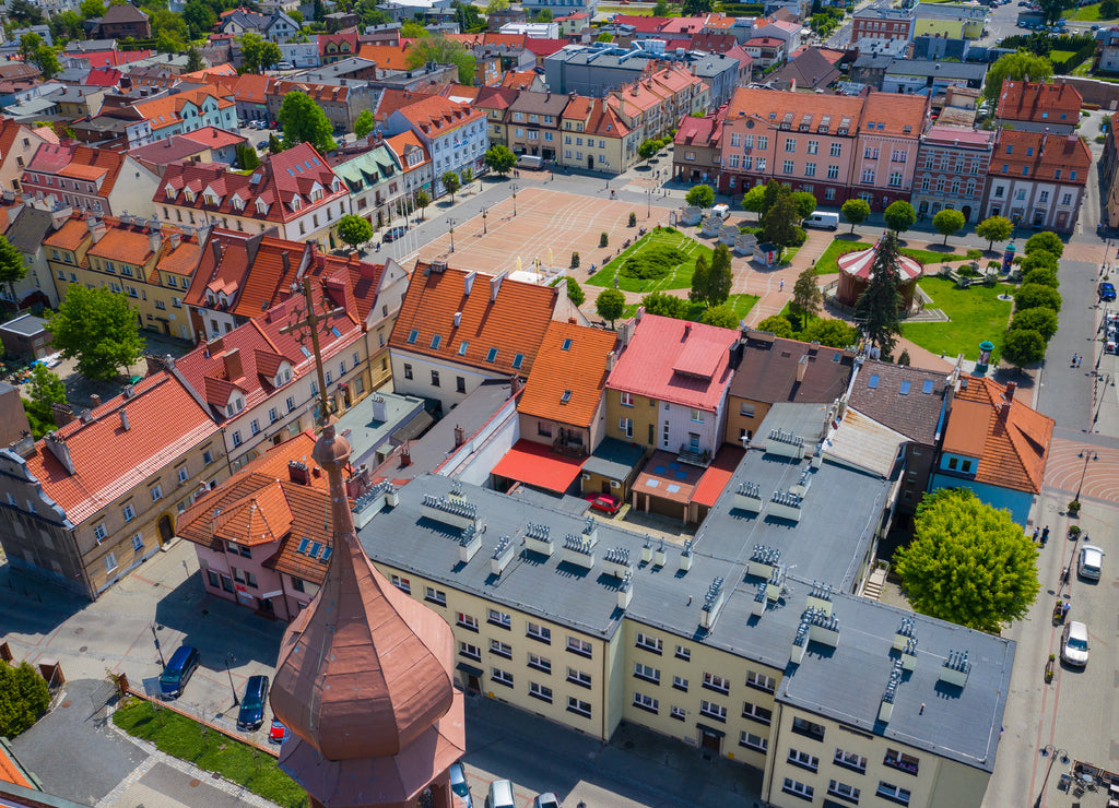 Aerial view of central square in Zory. Upper Silesia. Poland