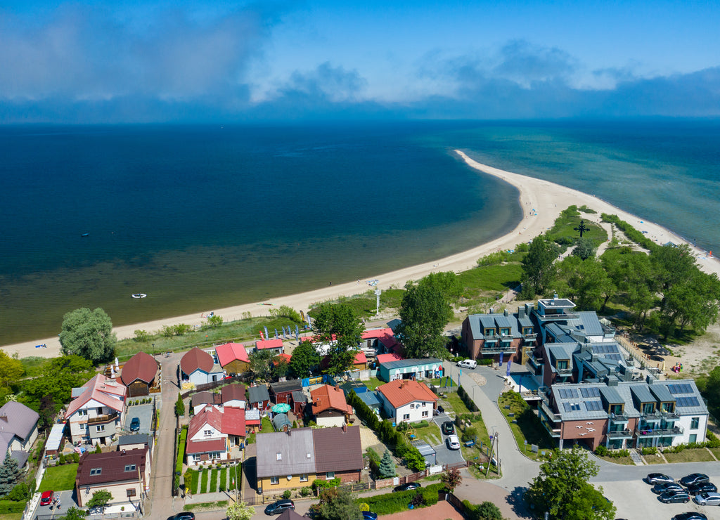 Rewa, Poland. Aerial view of Isthmus Rewski in summer at the Baltic Sea in Rewa, Pomeranian voivodship, Poland