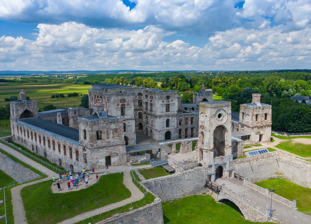 Krzyztopor Castle Poland. Aerial view of old, ruined castle in Ujazd, Swietokrzyskie Voivodeship, Poland