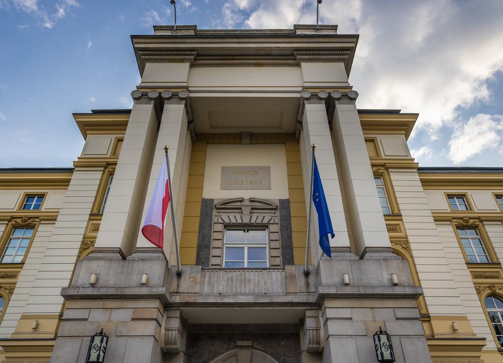 Front view of Chancellery of the Prime Minister of Poland in Warsaw, Poland