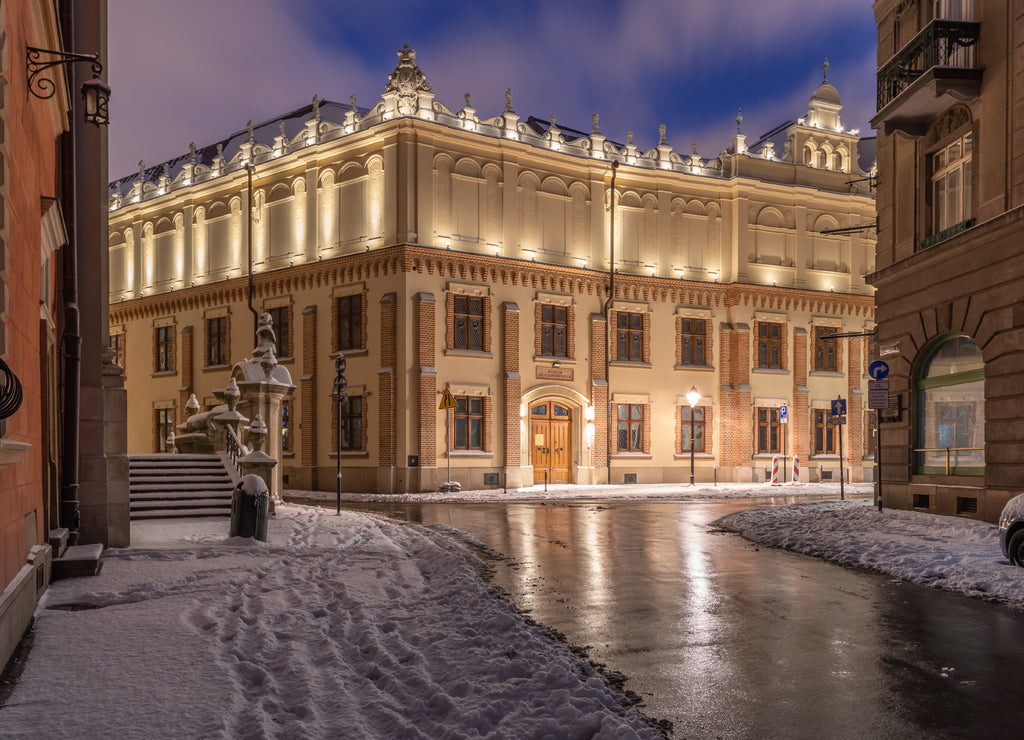 Czartoryskich museum (part of National Musem) in Krakow, Poland, seen on winter night