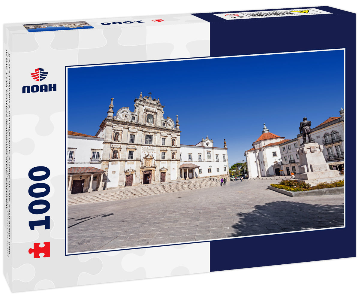 Sa da Bandeira Square with a view of the Santarem See Cathedral aka Nossa Senhora da Conceicao Church, built in the 17th century Mannerist style. Portugal