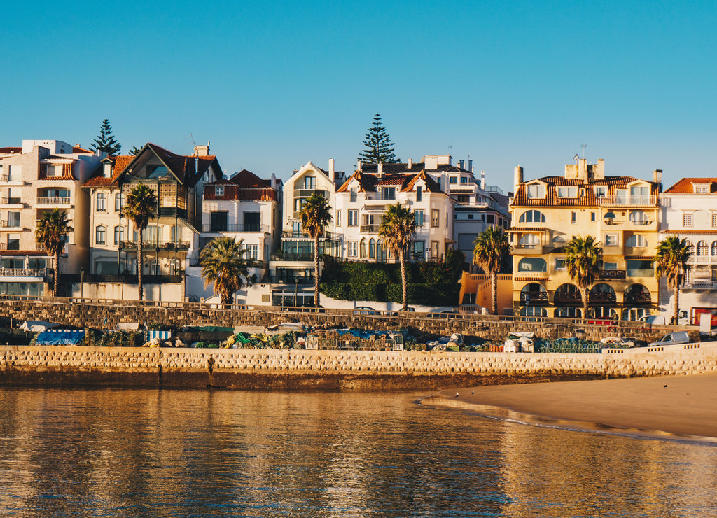 Cascais promenade sea view at sunrise in the morning. Cascais travel destination in Lisbon district, Portugal