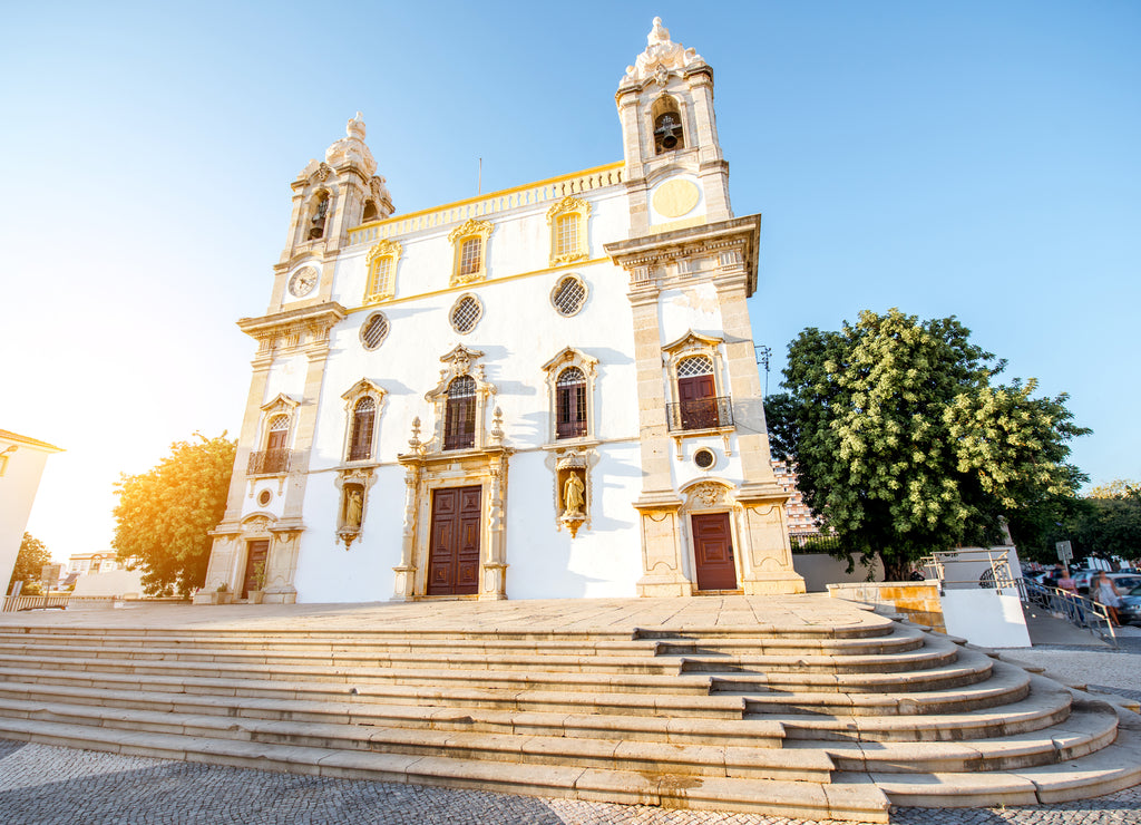 View on the facade of Carmo church in Faro city on the south of Portugal