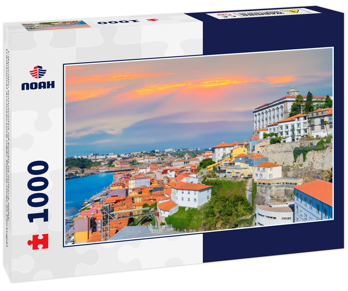 Cityscape panorama of Porto in sunset light, traditional architecture near Douro river in Portugal