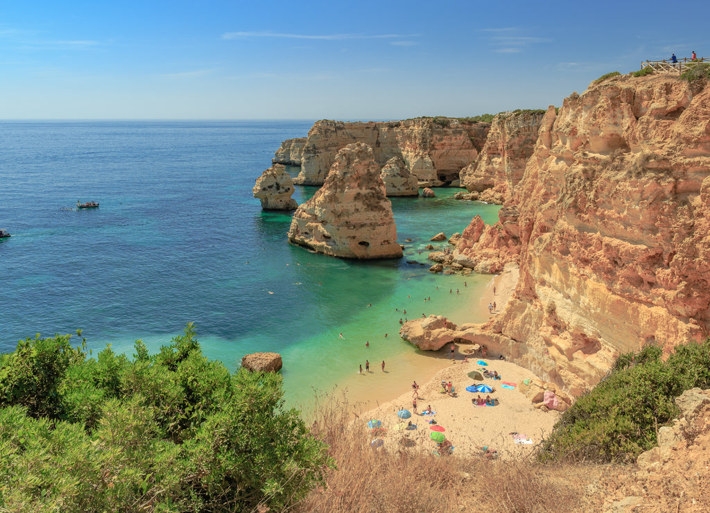 One of the worlds most beautiful beaches, the Praia da Marihna beach at the Algarve Coast in Portugal