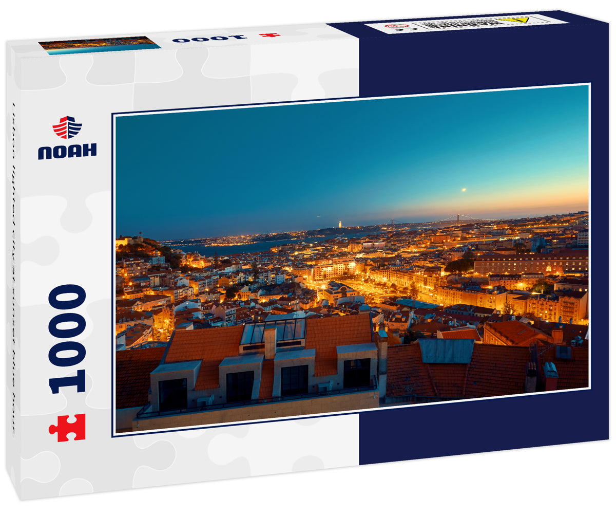 Lisbon lighted city at sunset blue hour