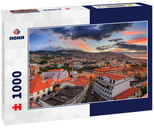 Beautiful panoramic cityscape of the skyline of the city Funchal on the island Madeira at sunrise in summer