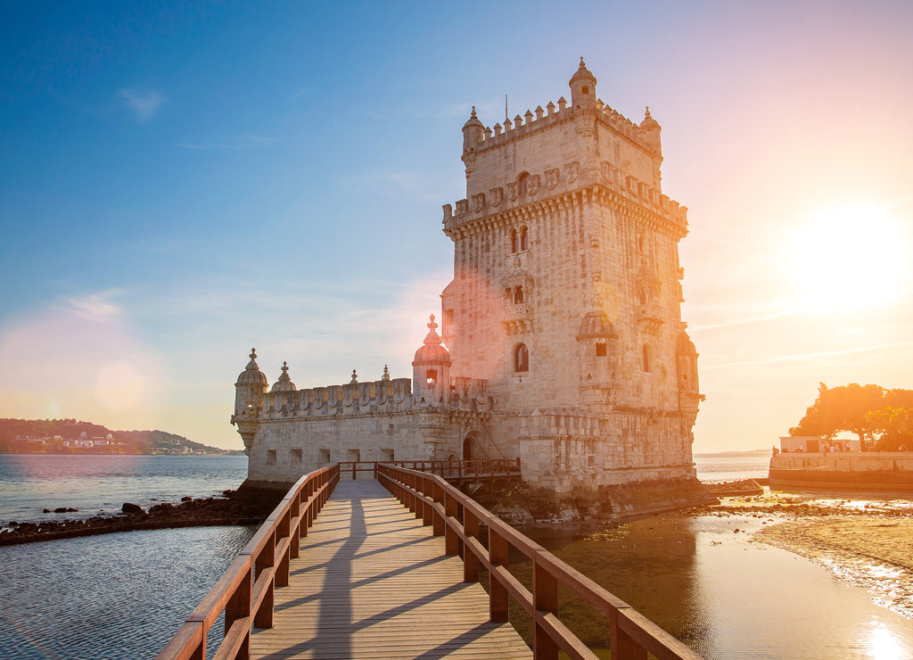 Lisbon, Belem Tower at sunset on the bank of the Tagus River