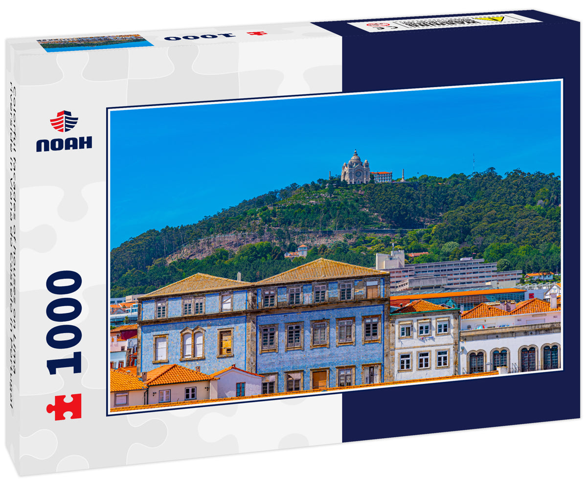 Colorful facades of houses on Lima riverside in Viana do Castelo in Portugal