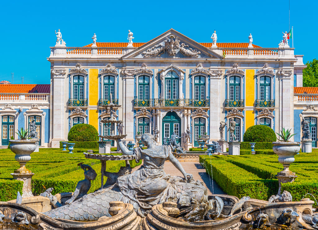 View of the national palace of Queluz in Lisbon, Portugal