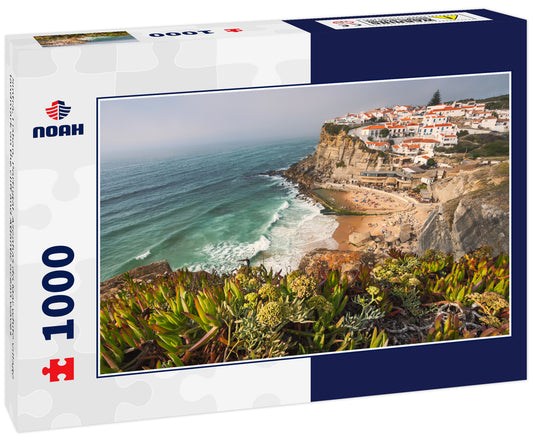 Sintra, Lisbon, Portugal. Azenhas do Mar white village landmark on the cliff and Atlantic ocean waves