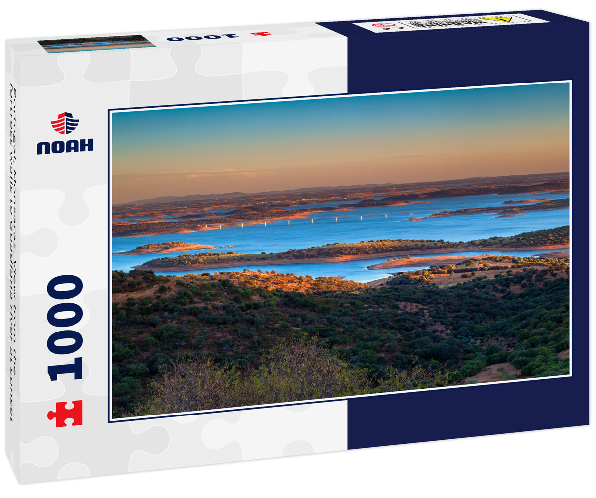 Portugal, Monsaraz. View from the fortress walls to Guadiana river at sunset