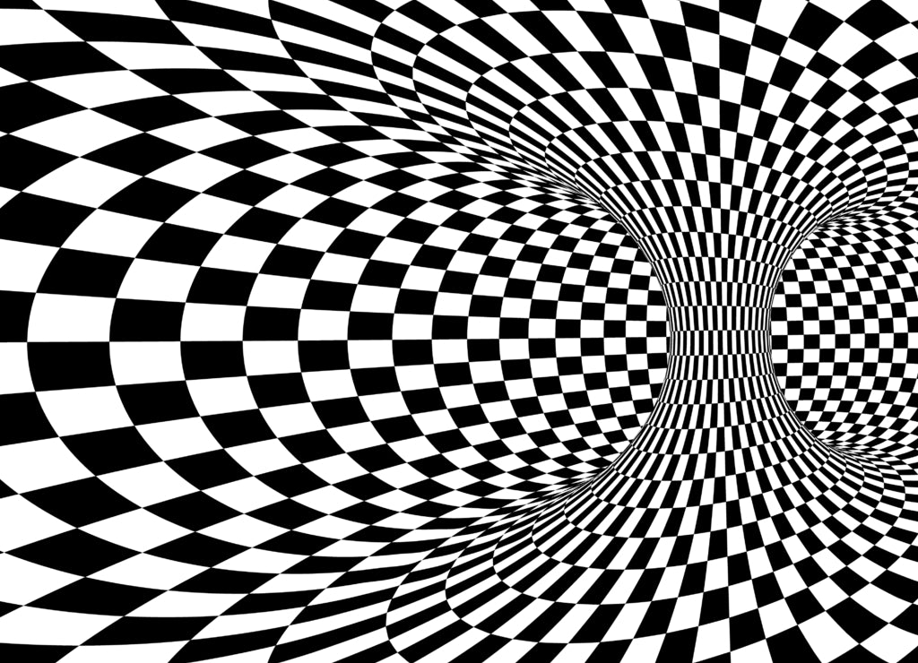 Abstract Wormhole Tunnel. Black and white square optical illusion