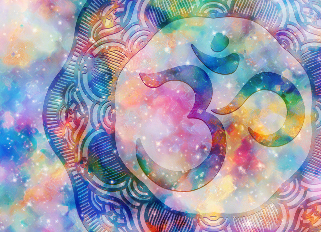 Abstract mandala graphic design and hinduism symbol with watercolor digital art painting