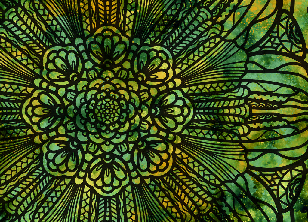 Abstract mandala graphic design and watercolor digital art painting