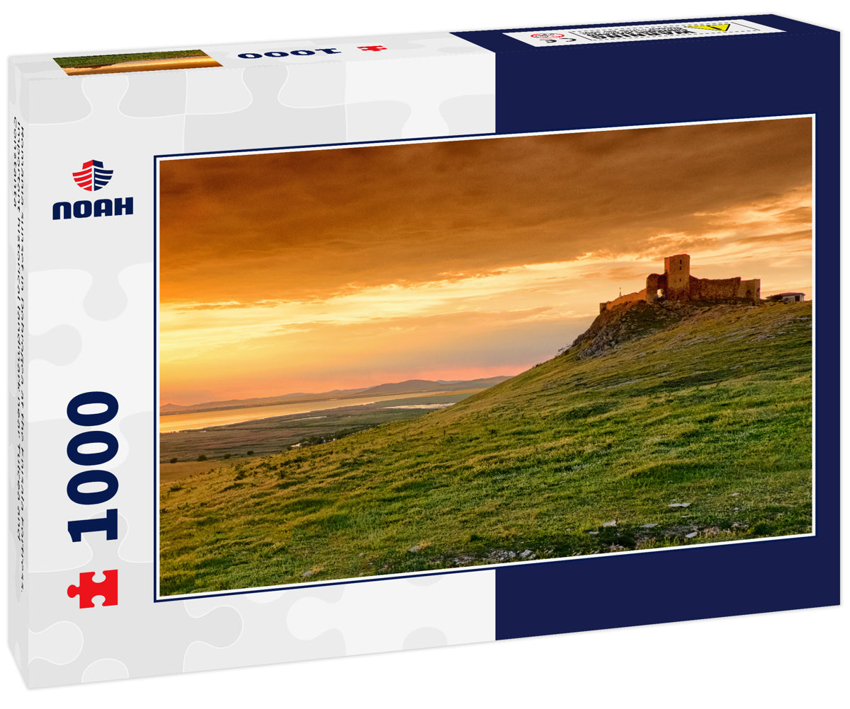 Romania sunset in Dobrogea at the Enisala Fortress. Important historical landmark near Tulcea and Constanta