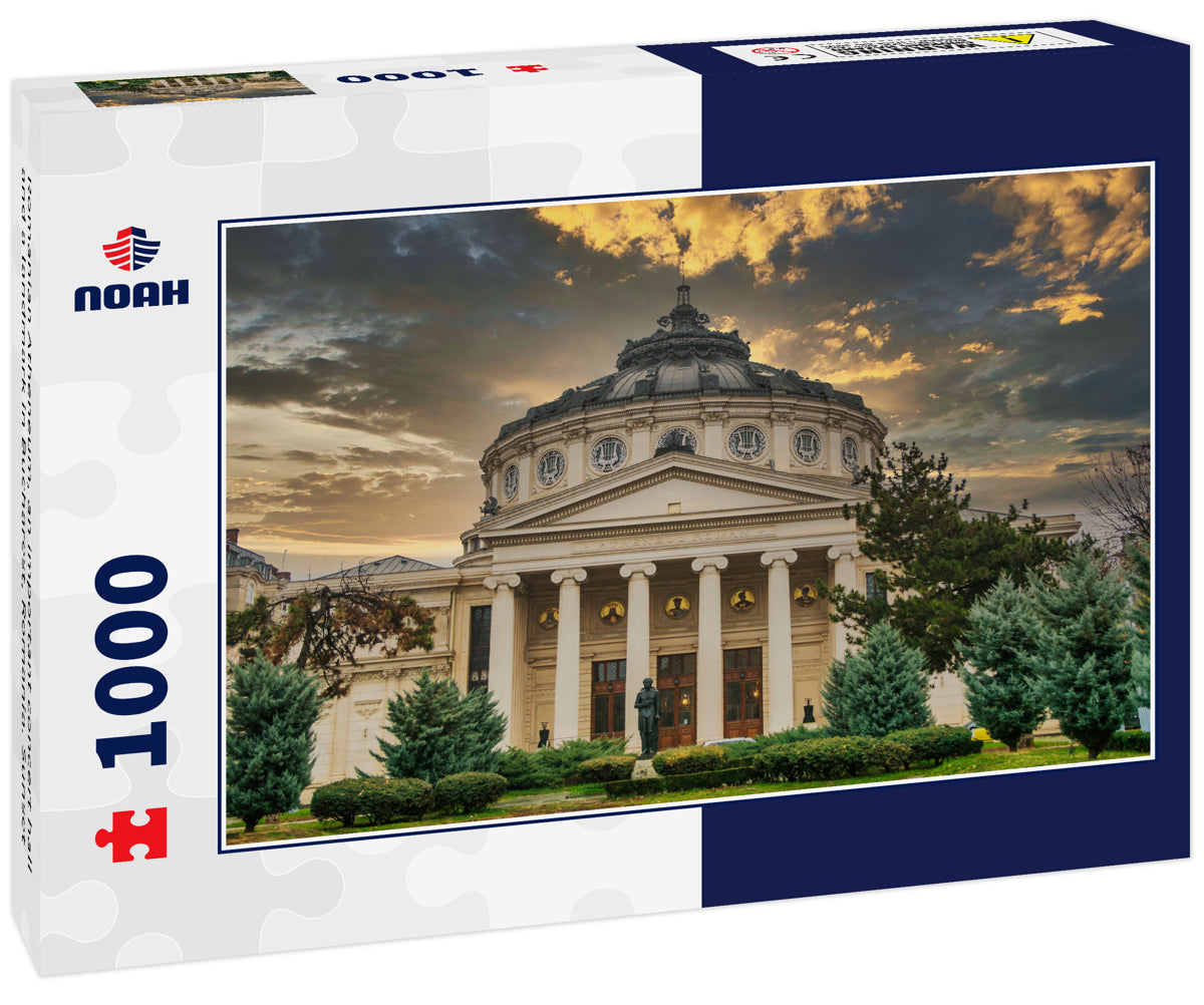 Romanian Atheneum, an important concert hall and a landmark in Bucharest, Romania. Sunset