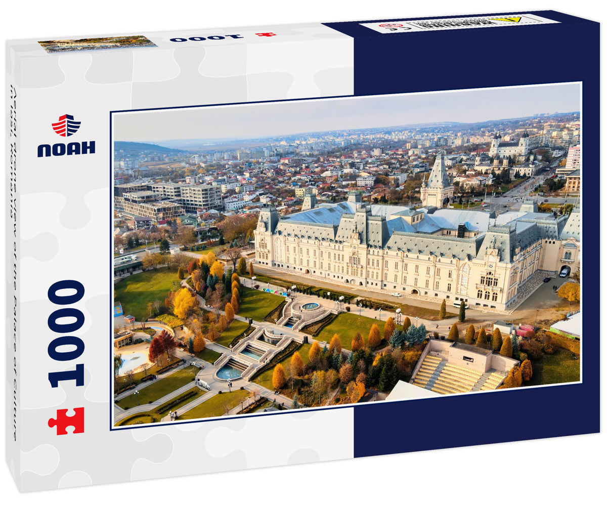 Aerial drone view of the Palace of Culture in Iasi, Romania