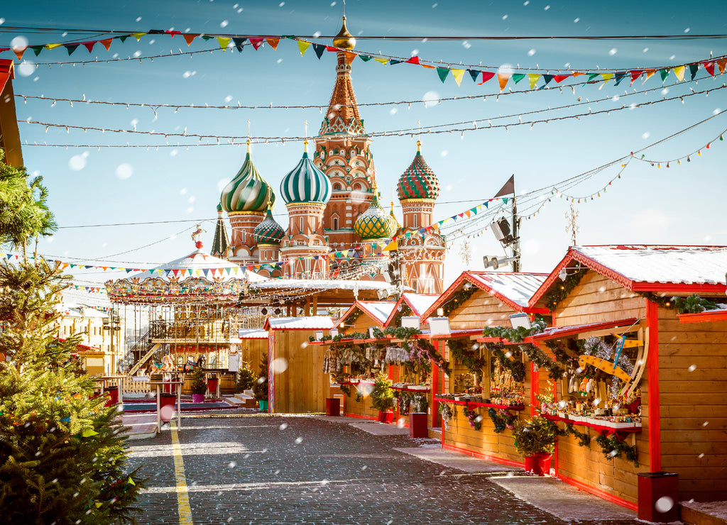 Christmas village fair on Red Square in Moscow, Russia