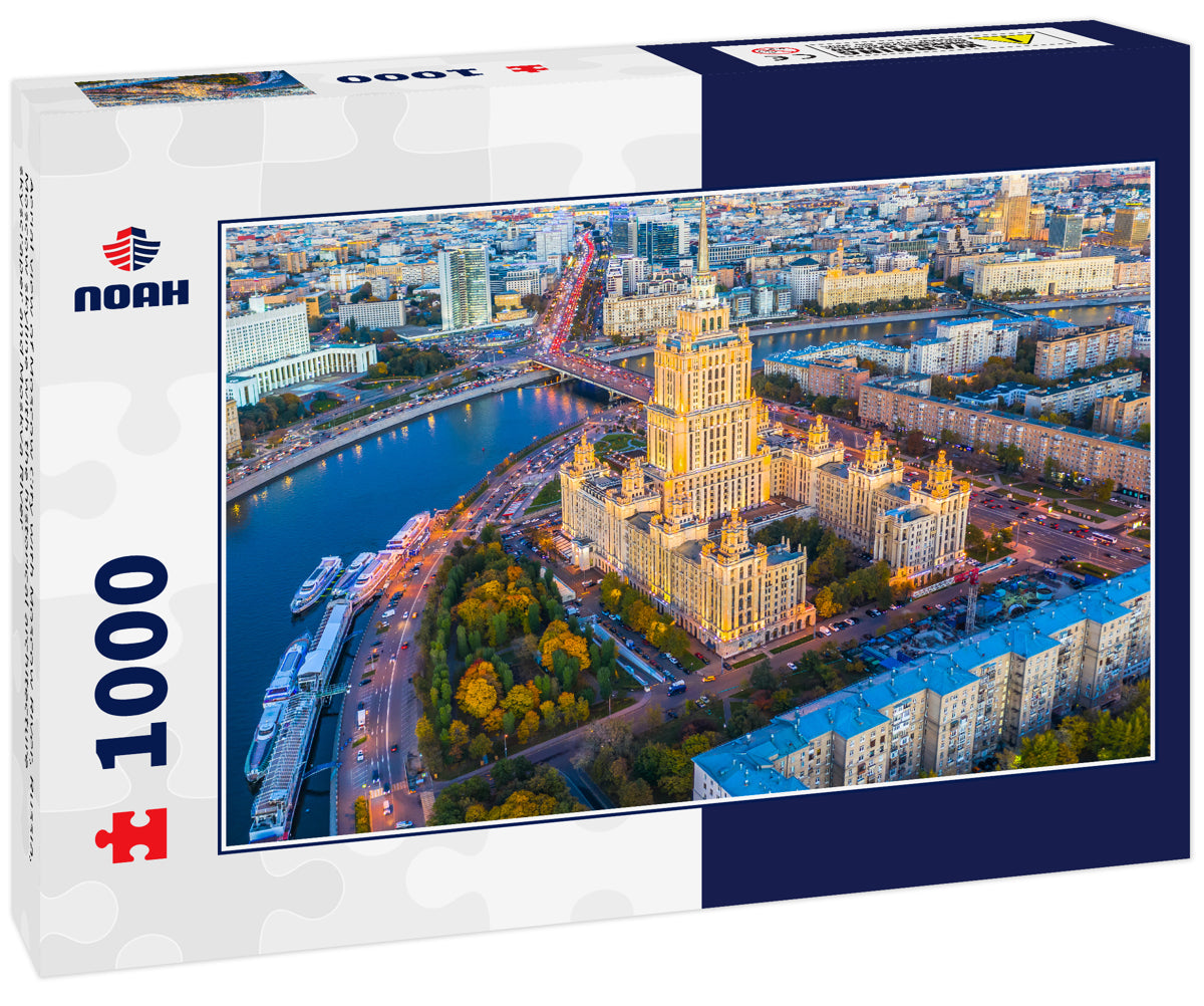 Aerial view of Moscow City with Moscow River, Russia, Moscow skyline with the historical architecture skyscraper and Moskva River