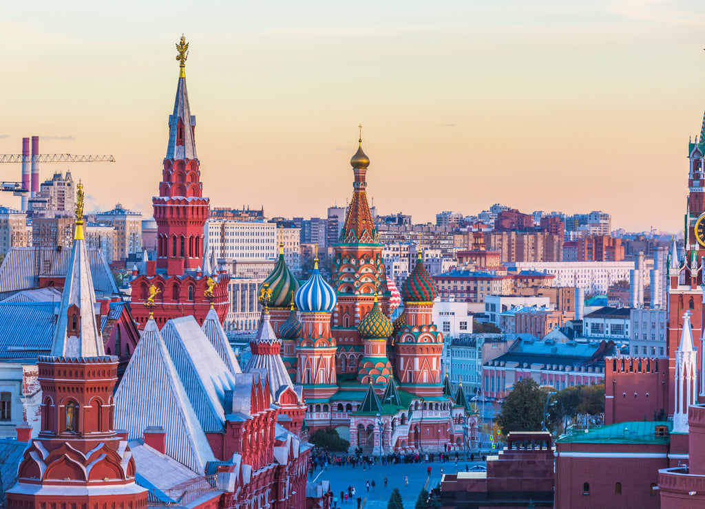 St. Basil's Cathedral on Red Square in Moscow City, St. Basil's Cathedral famous place in russia at sunset in autumn, Moscow, Russia