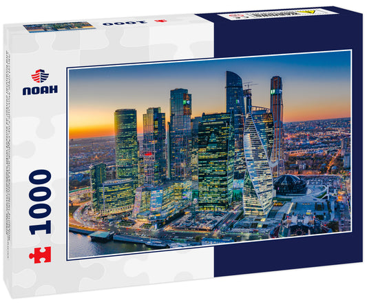 Aerial view Moscow City skyline and skyscraper building construction architecture, Moscow City international business and financial center at sunset with Moscow river, Russia