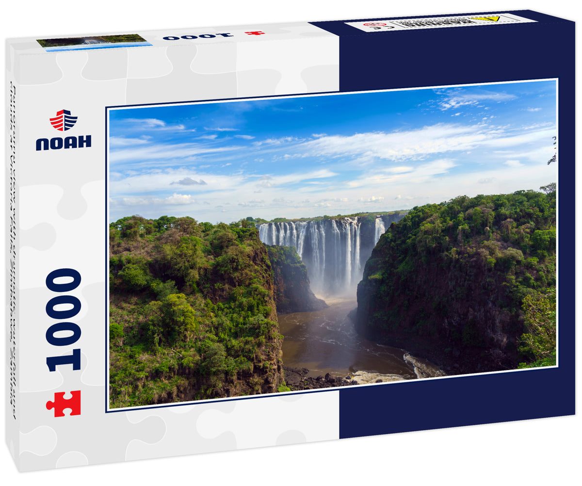 Panorama view with dramatic waterfall and clouds at Victoria Falls, Zimbabwe, Zambia