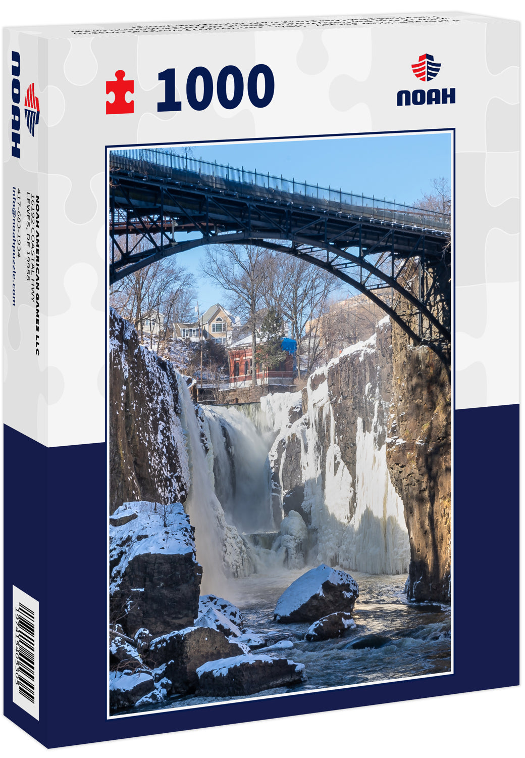 Paterson, New Jersey - USA - Jan 30, 2022 Vertical closeup view of the partially frozen falls at historic Paterson Great Falls National Historical Park during the winter