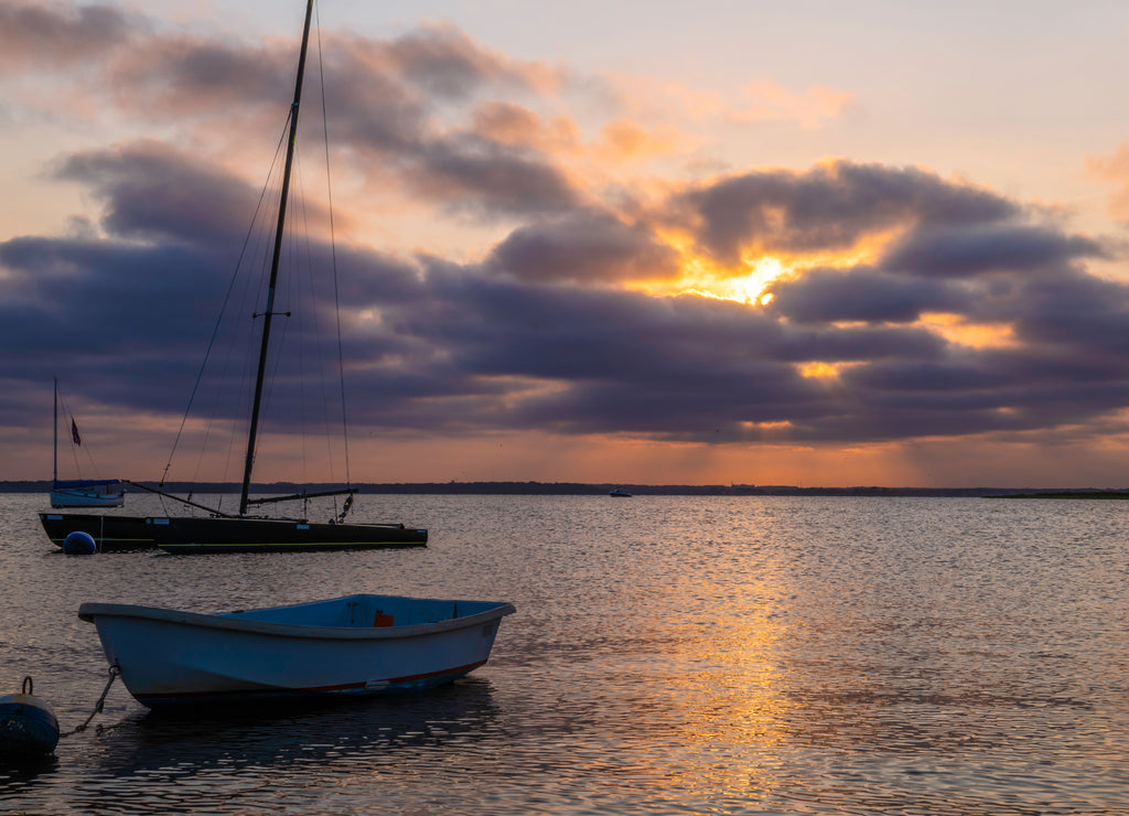 Beautiful sunset over Lavallette, New Jersey featuring dramatic sky on the background and Lavallette bay on the foreground