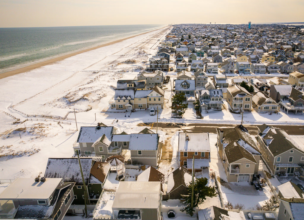 Aerial Drone of Lavallette in the Winter, New Jersey