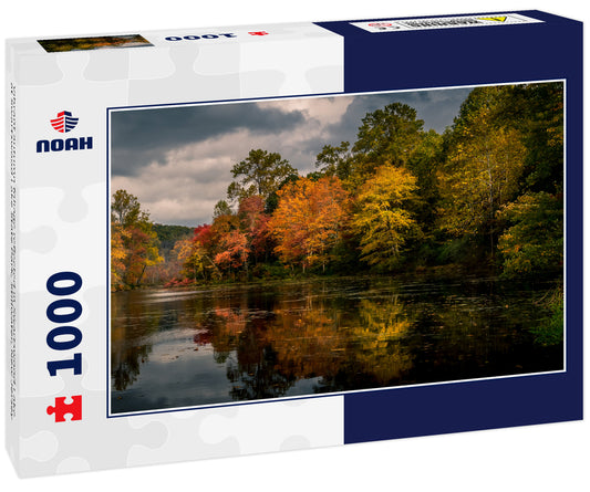 Vibrant autumn foliage reflected in Swartswood Lake at Swartswood Lake State Park, Stillwater, New Jersey