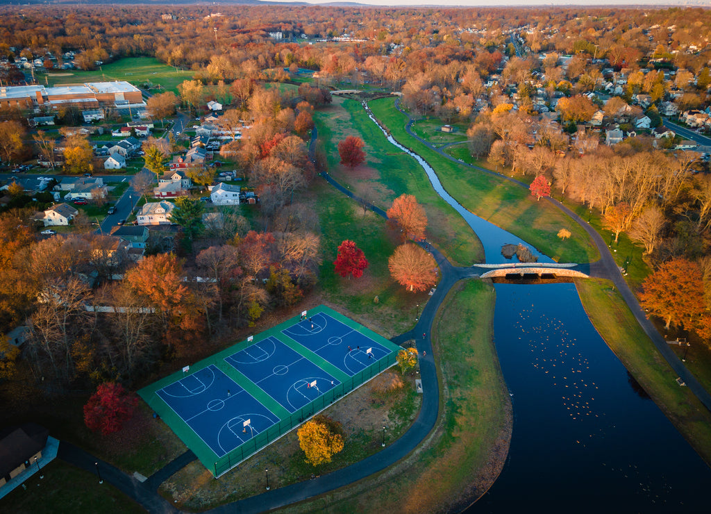 Aerial Sunset in South Plainfield New Jersey Spring Lake Park