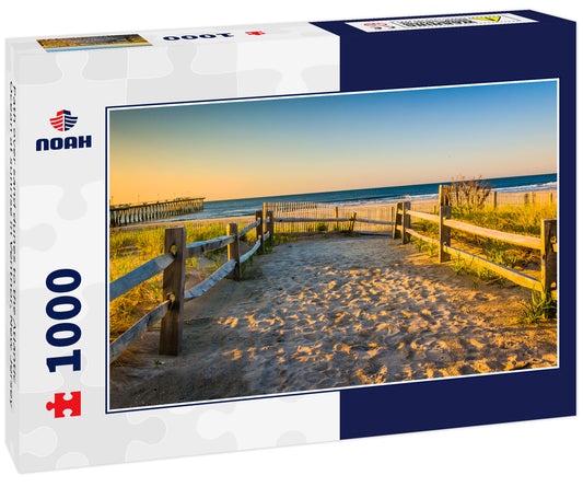 Path over sand dunes to the Atlantic Ocean at sunrise in Ventnor, New Jersey