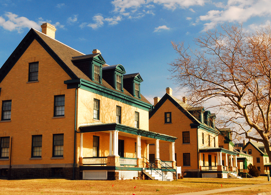 A row of military officer's homes are built in a row in Sandy Hook Gateway National Historic Park, formerly part of Fort Hamilton, New Jersey