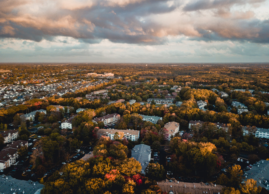 Aerial Sunset of Foliage in Hamilton New Jersey