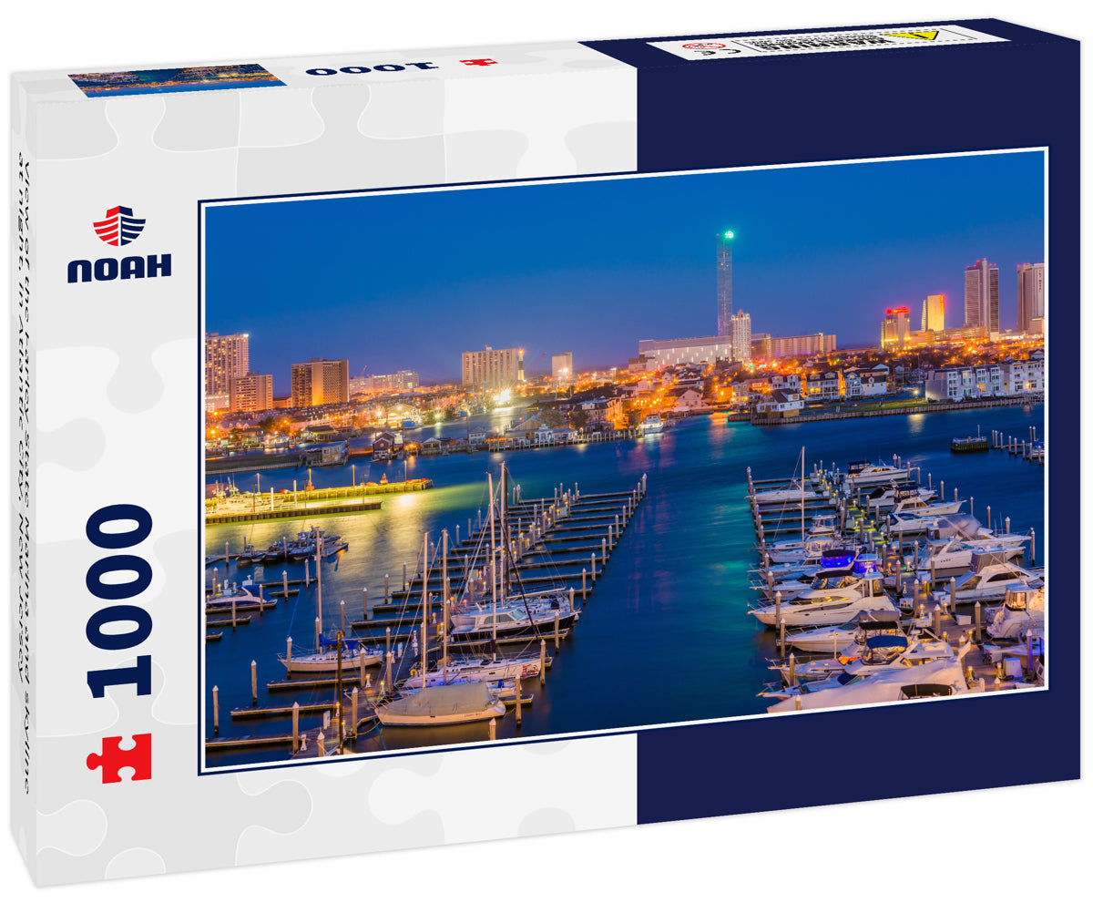 View of the Farley State Marina and skyline at night, in Atlantic City, New Jersey