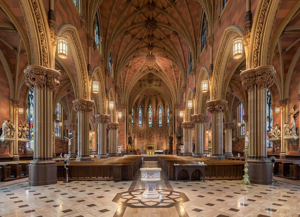 Panorama of the interior of the historic Cathedral of the Immaculate Conception in Albany, New York