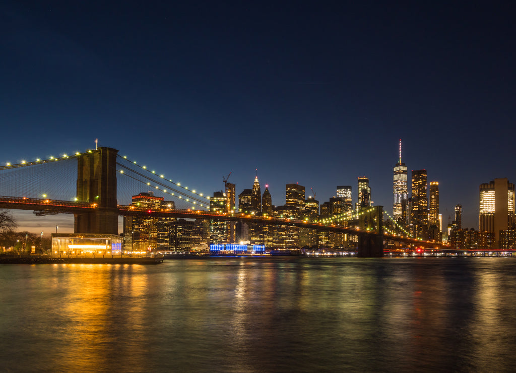 Manhatan and Brooklyn Bridge at Night. New York City, United States of America