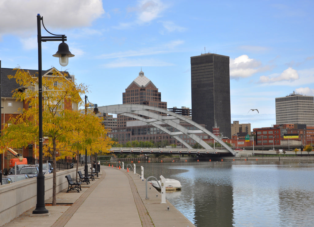 Rochester Downtown Skyline and bridge, Upstate New York, USA