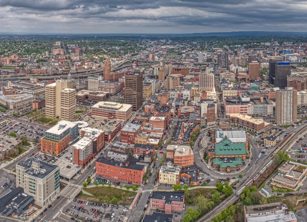 Aerial View of Syracuse, New York on a Cloudy Day