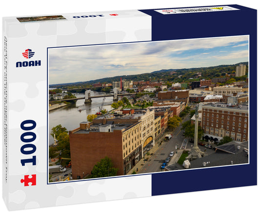 Aerial Perspective over Downtown Troy New York on the Hudson River