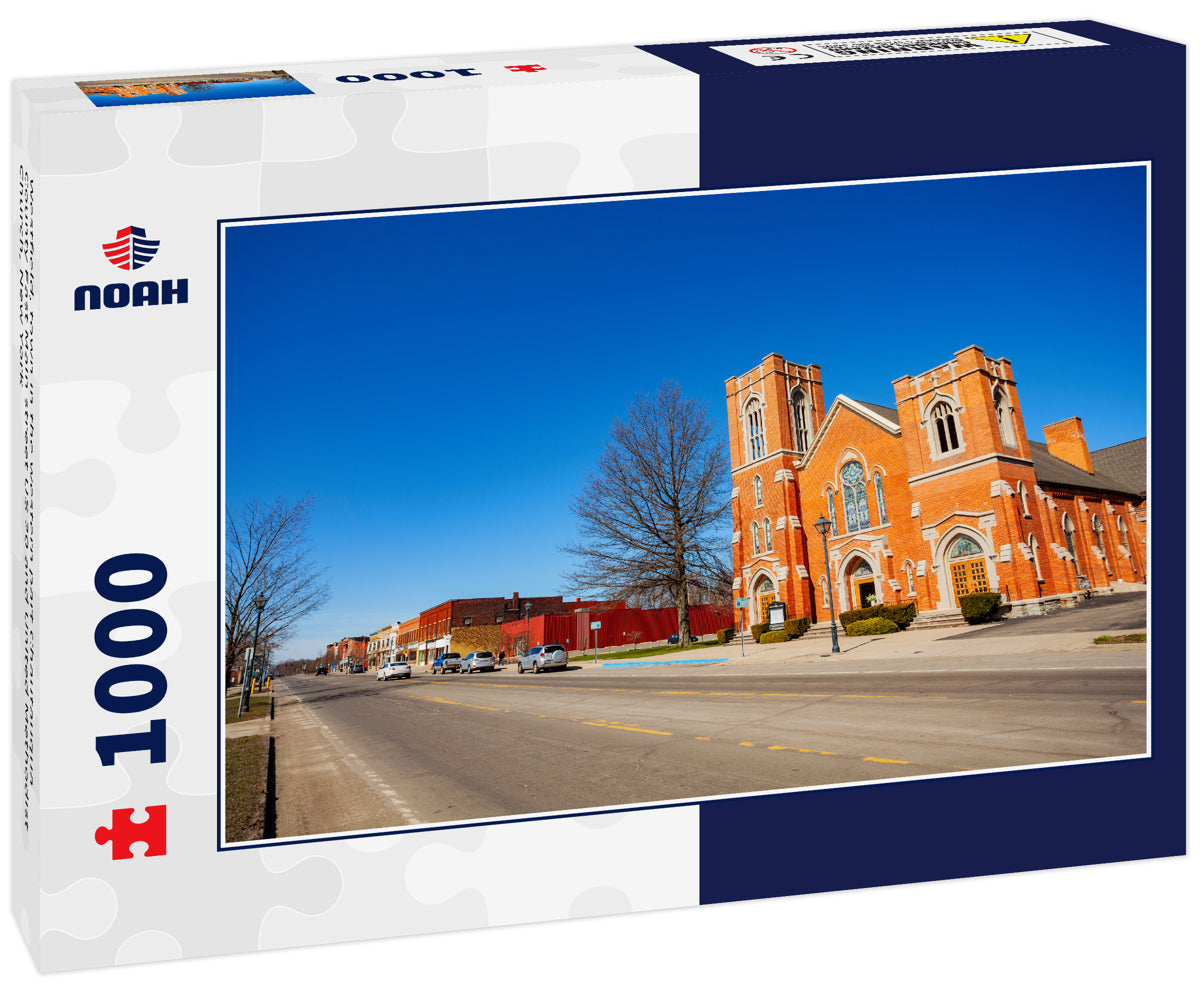 Westfield, town in the western part Chautauqua County East Main street US 20 and United Methodist Church, New York