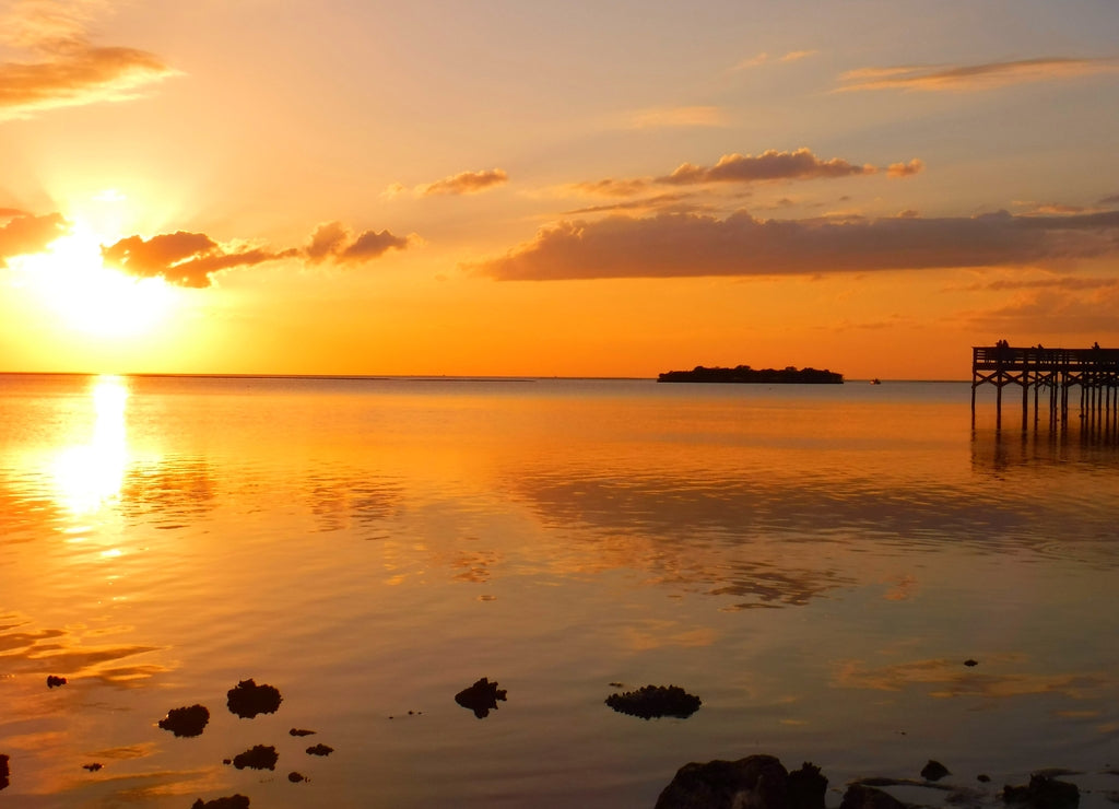 United States, Florida, Citrus County, Crystal River, sunset at Fort Island Beach