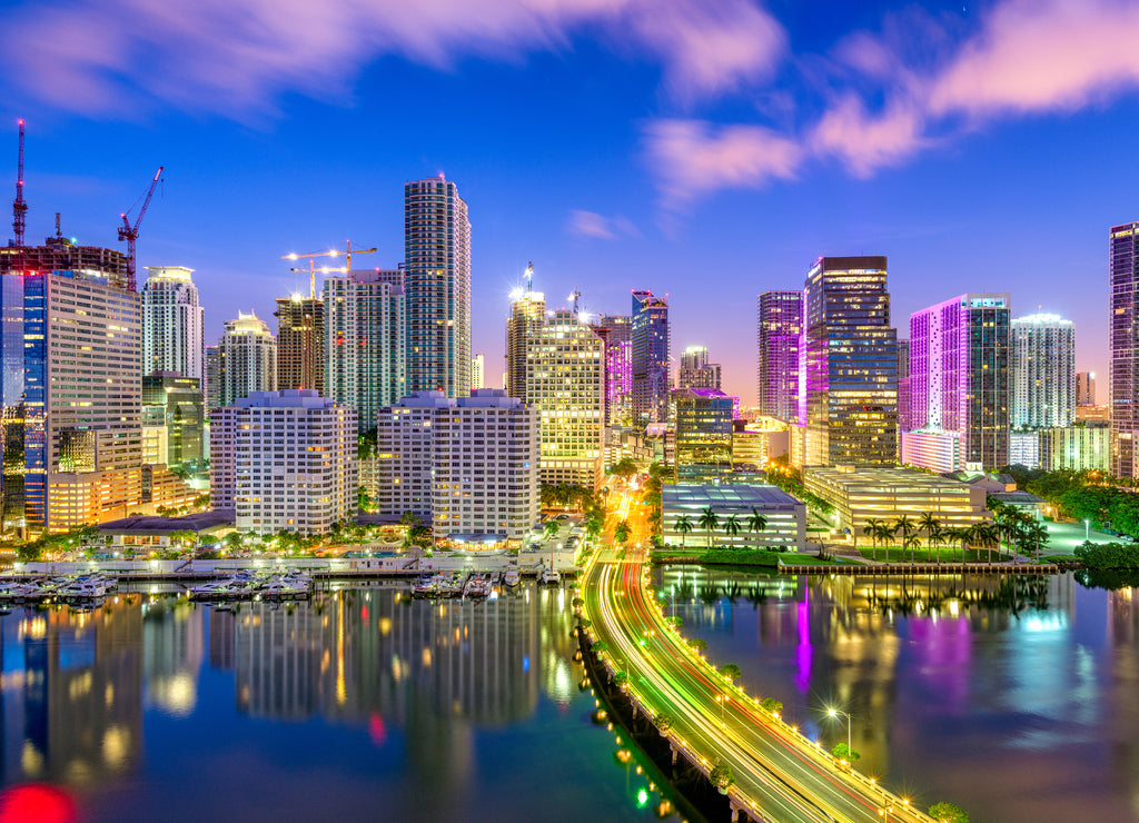 Miami, Florida, USA Biscayne Bay Skyline