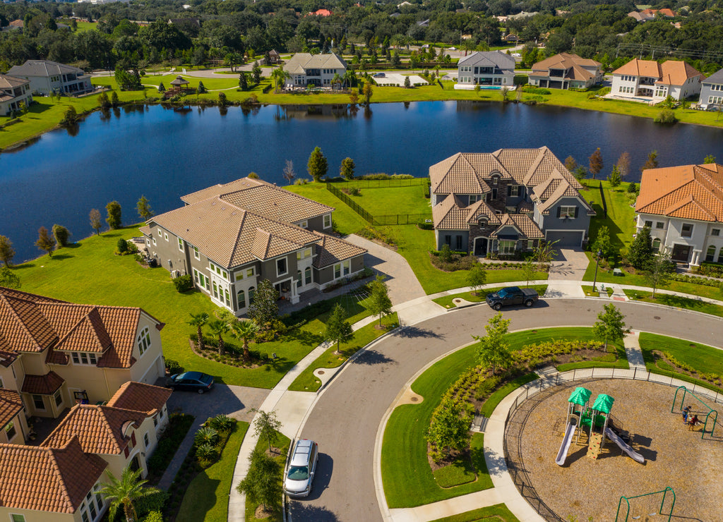 Aerial drone image of luxury homes in Orlando Florida