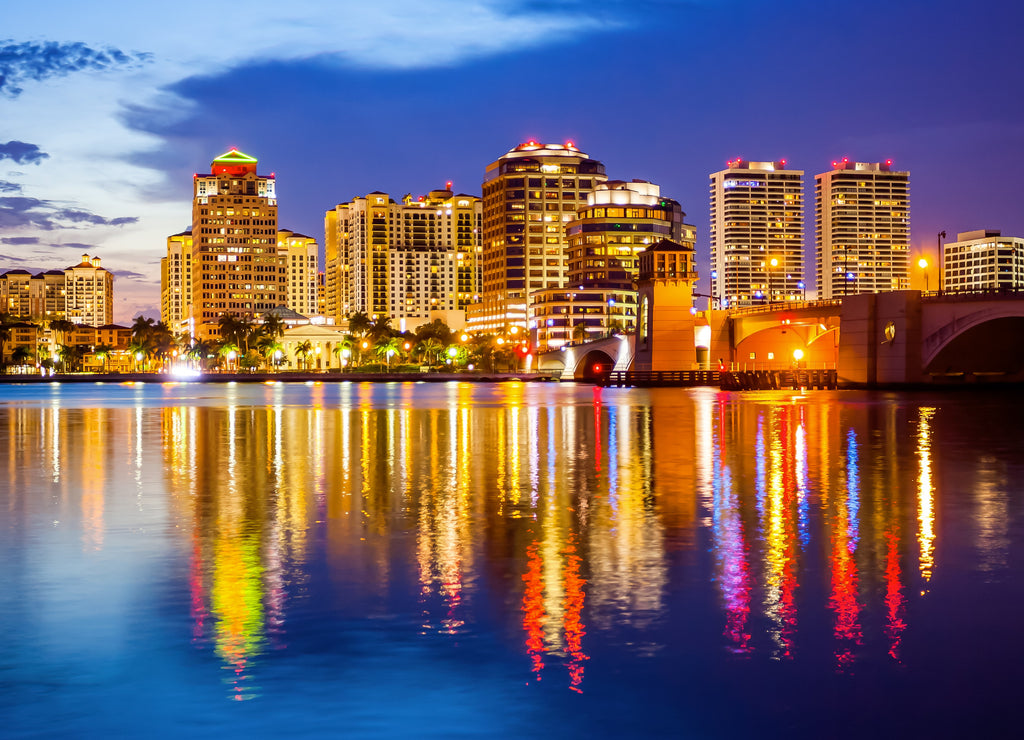 West Palm Beach, Florida Skyline and City Lights at Night