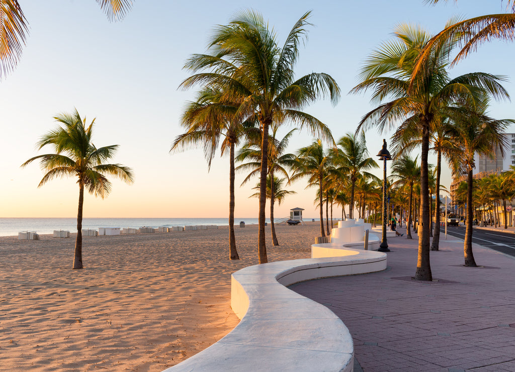 Sunrise at Fort Lauderdale Beach and promenade, Florida